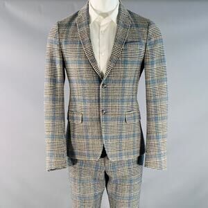 GUCCI Size 38 Black White Blue Glenplaid Wool Notch Lapel Suit